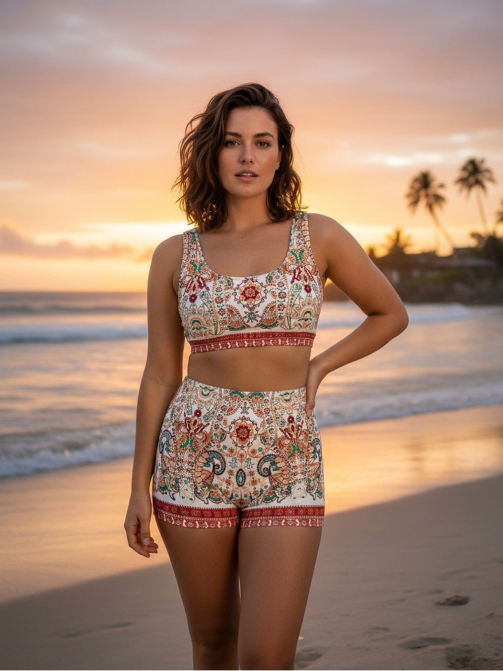 Boho Print 2-Piece Swim Set | High Waist Shorts | Resort Vibes